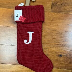 Wondershop Red Knit Stocking with White Initial “letter J”